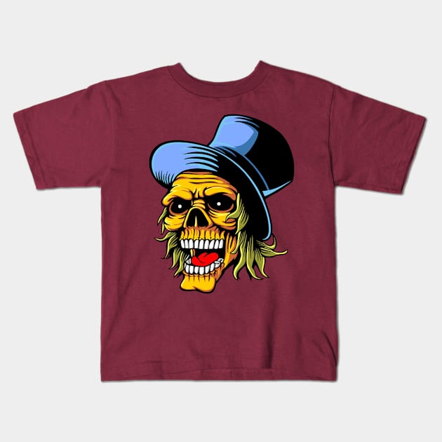 Top Hat Skull Design Kids T-Shirt by Funky Aviation